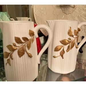 Coalport Vintage Elegant White Bone China Pitcher w/ Gold Leaf Design. 2 avail